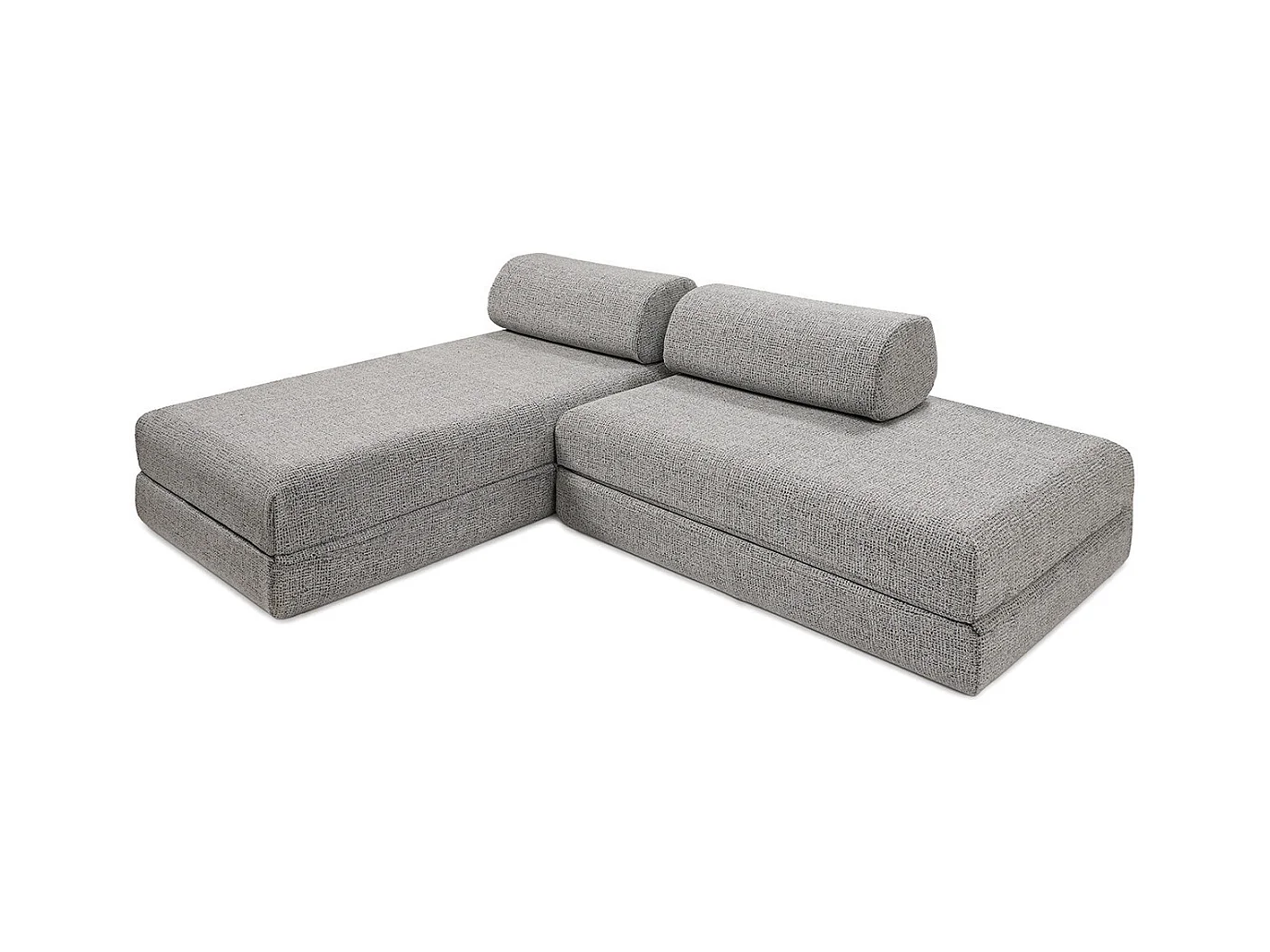 Canapé d'angle modulable et convertible 5 places - Tissu tweed - Gris