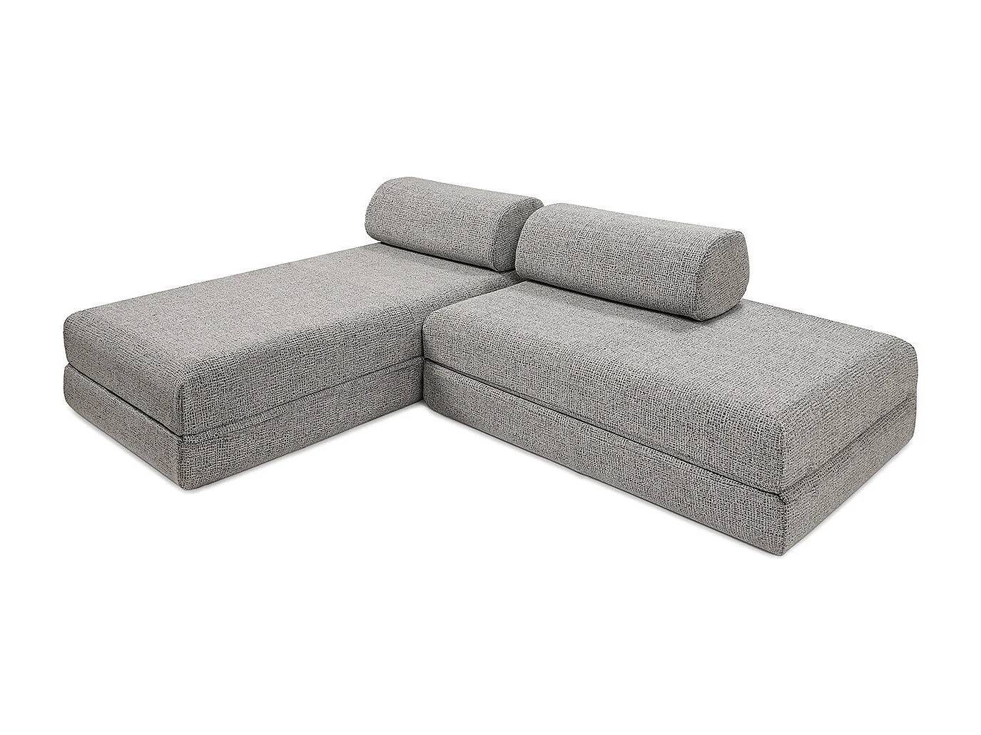 Canapé d'angle modulable et convertible 5 places - Tissu tweed - Gris