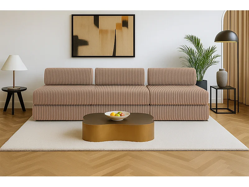 Canapé droit modulable et convertible 4 places - Velours côtelé XL - Marron