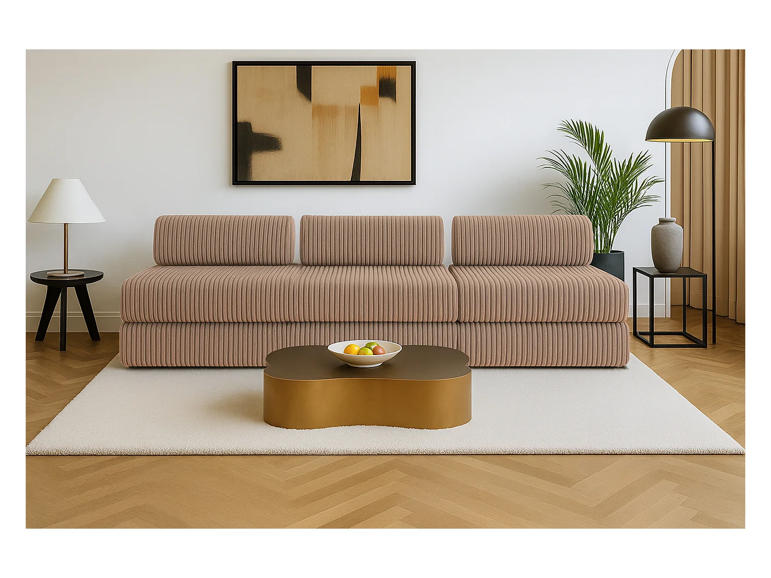 Canapé droit modulable et convertible 4 places - Velours côtelé XL - Marron