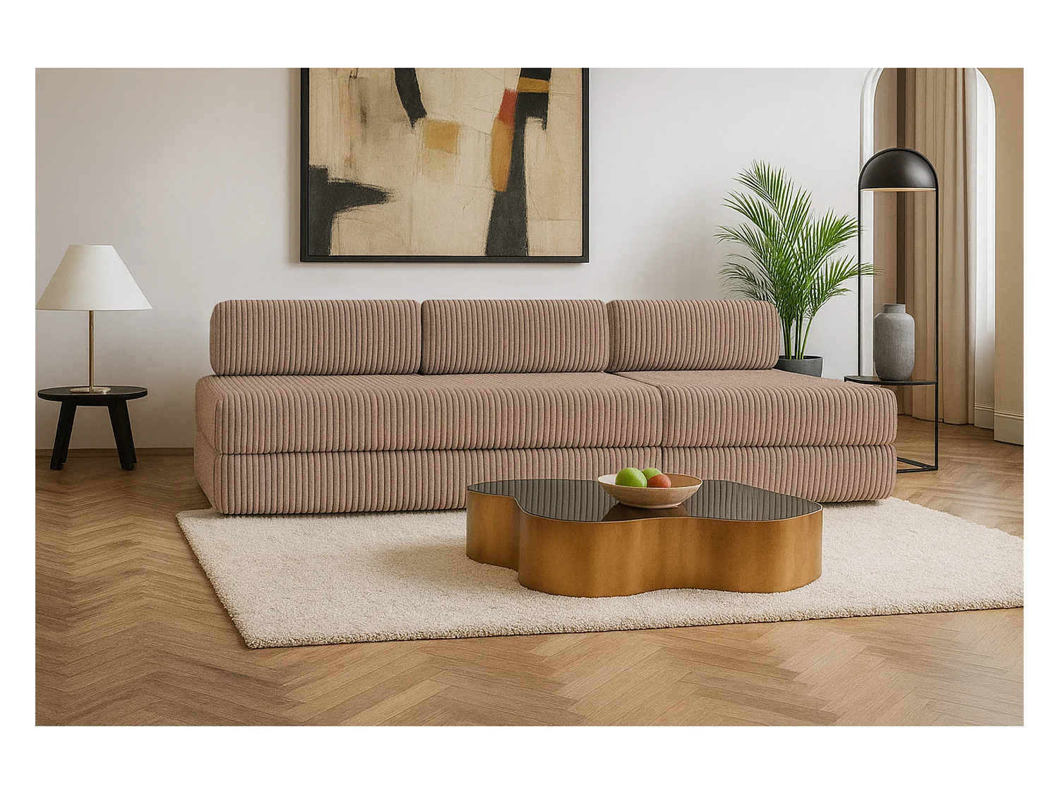 Canapé droit modulable et convertible 4 places - Velours côtelé XL - Marron