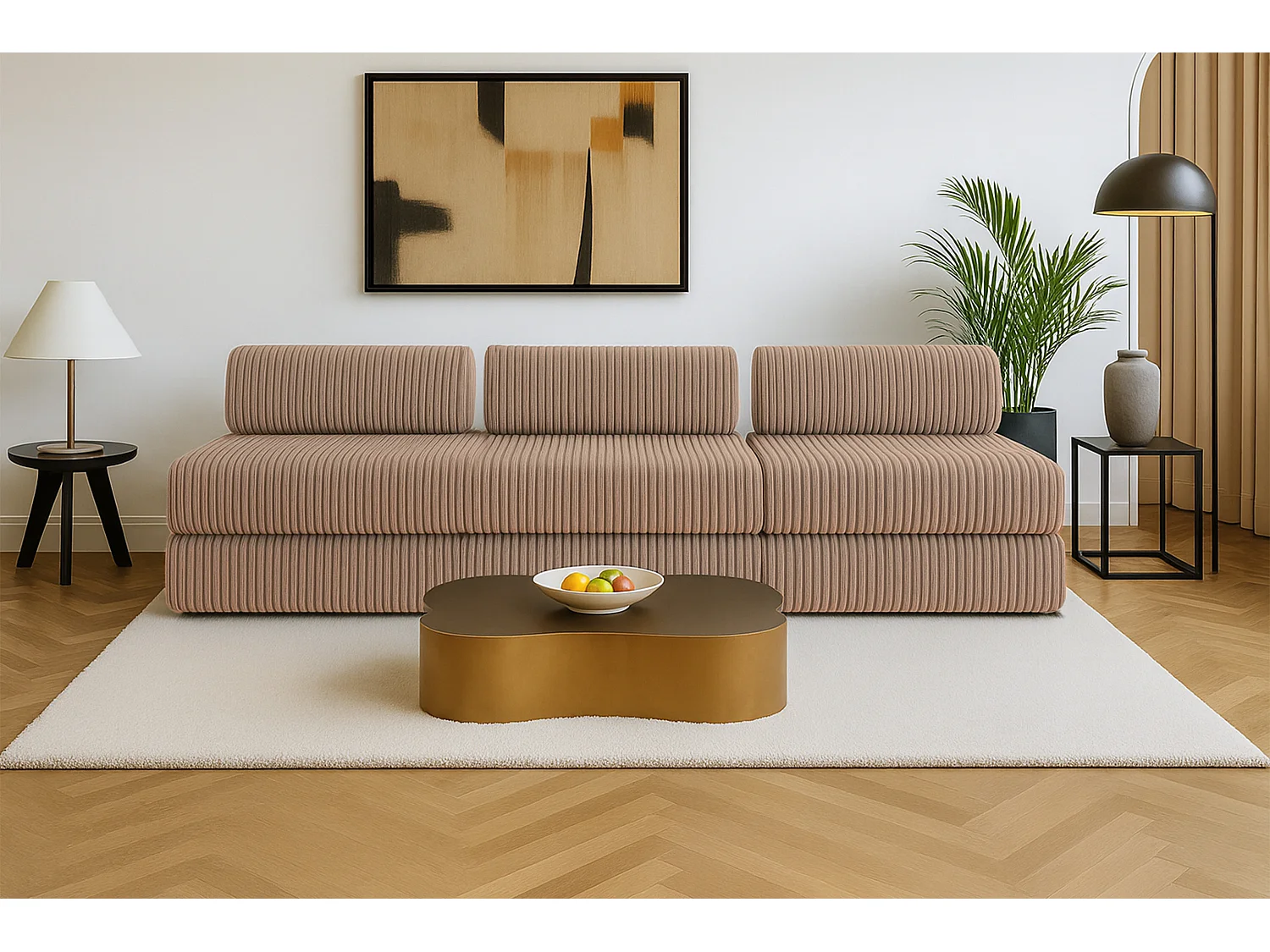 Canapé droit modulable et convertible 4 places - Velours côtelé XL - Marron