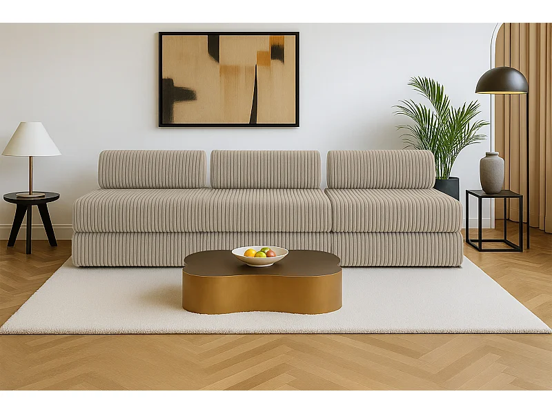 Canapé droit modulable et convertible 4 places - Velours côtelé XL - Taupe