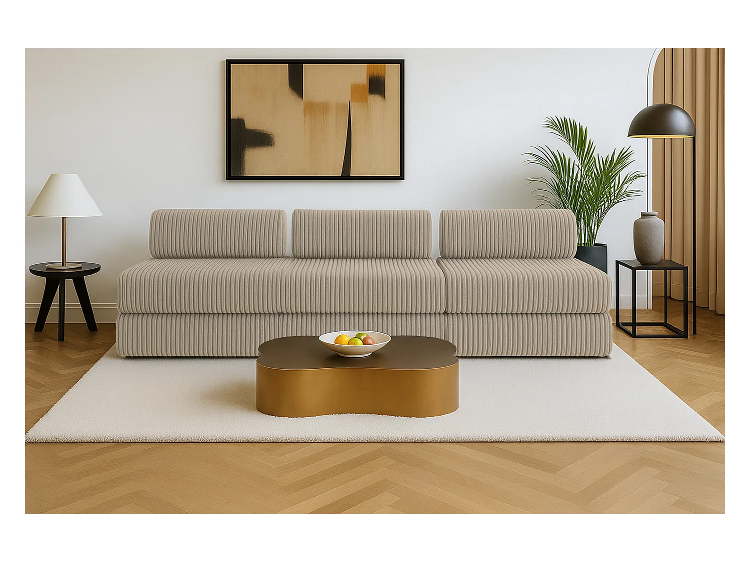 Canapé droit modulable et convertible 4 places - Velours côtelé XL - Taupe