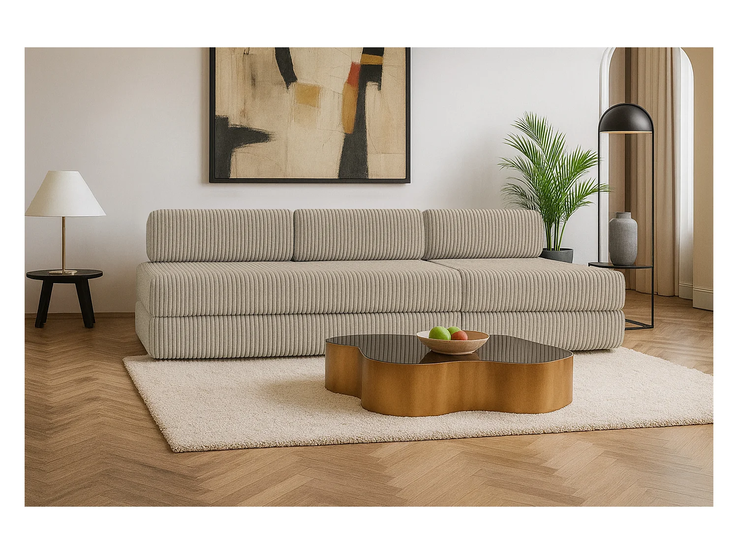 Canapé droit modulable et convertible 4 places - Velours côtelé XL - Taupe