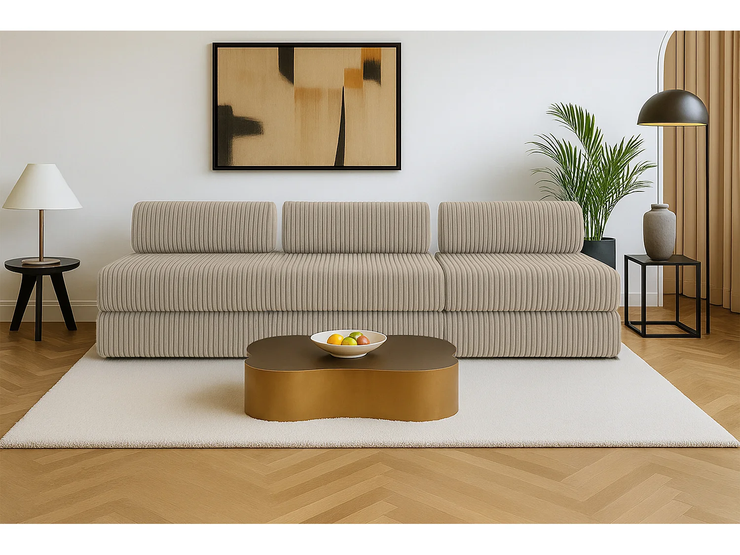 Canapé droit modulable et convertible 4 places - Velours côtelé XL - Taupe