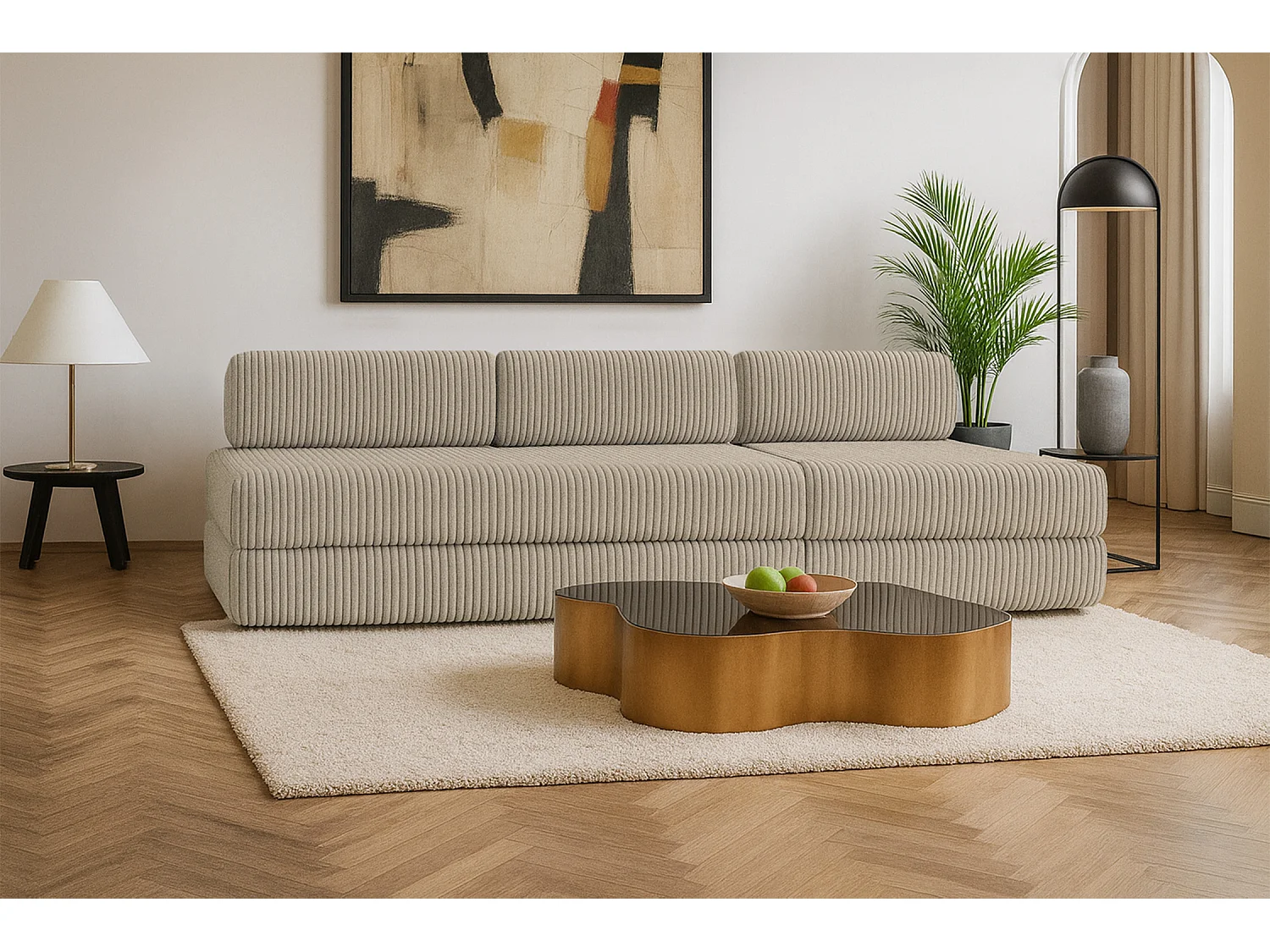 Canapé droit modulable et convertible 4 places - Velours côtelé XL - Taupe