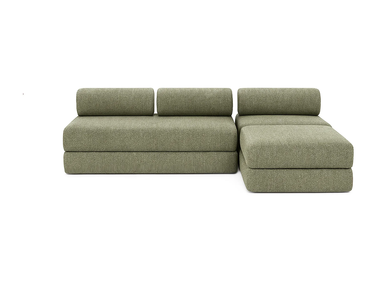 Canapé d'angle modulable et convertible 6 places - Tissu tweed - Vert
