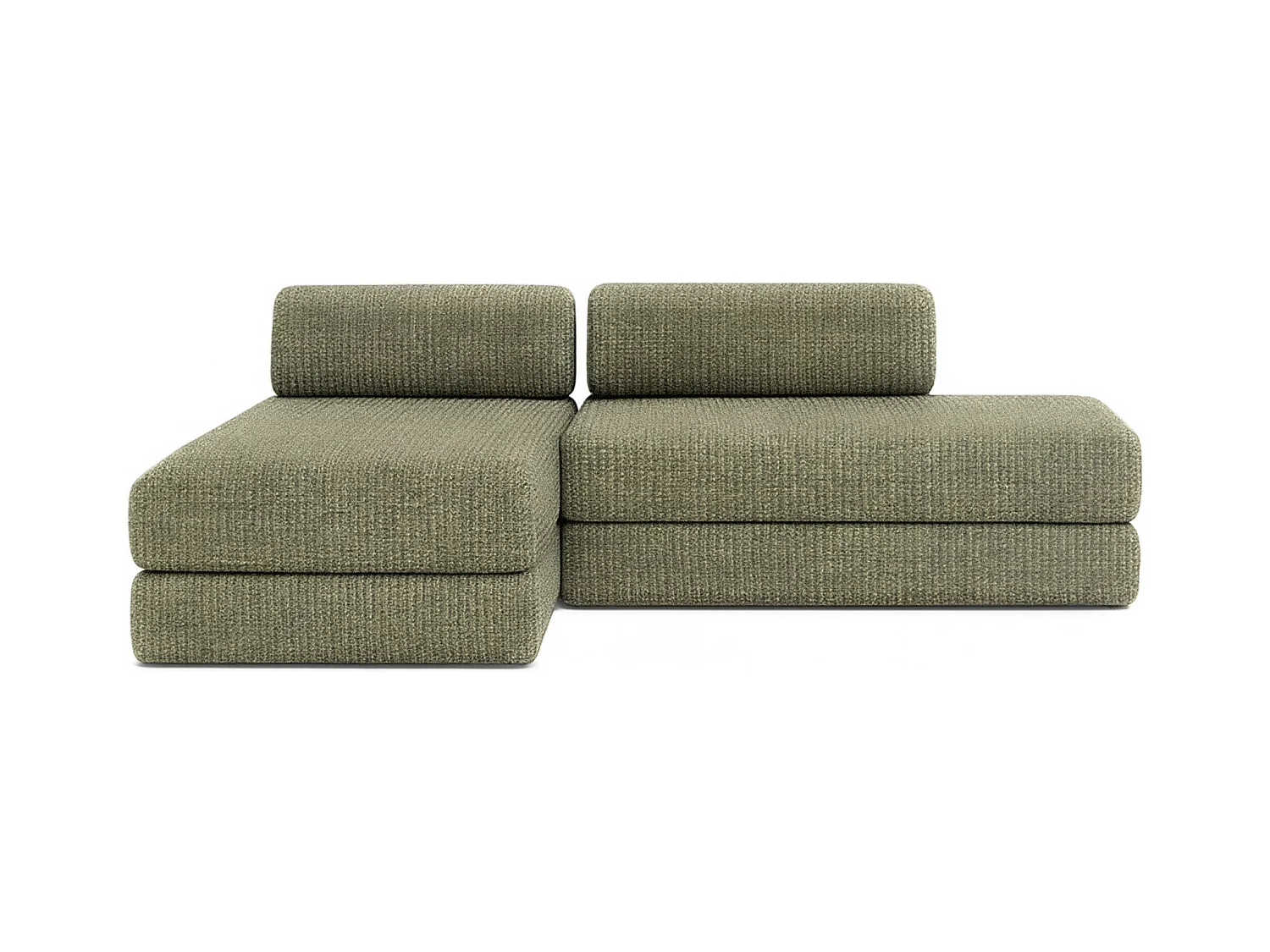Canapé d'angle modulable et convertible 5 places - Tissu tweed - Vert