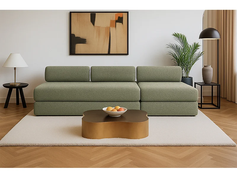 Canapé droit modulable et convertible 4 places - Tissu tweed - Vert