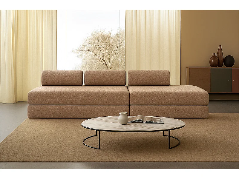 Canapé droit modulable et convertible 5 places - Tissu tweed - Marron