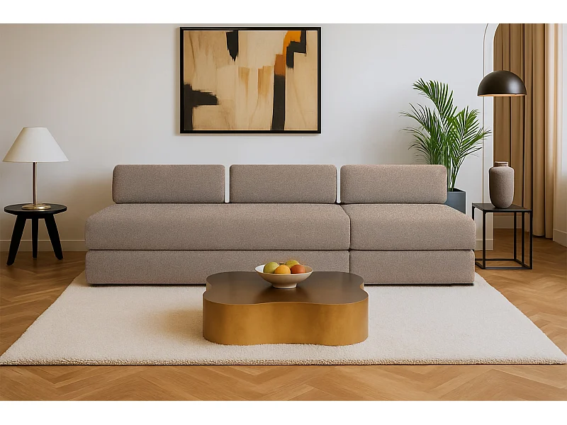 Canapé droit modulable et convertible 4 places - Tissu lisse - Marron