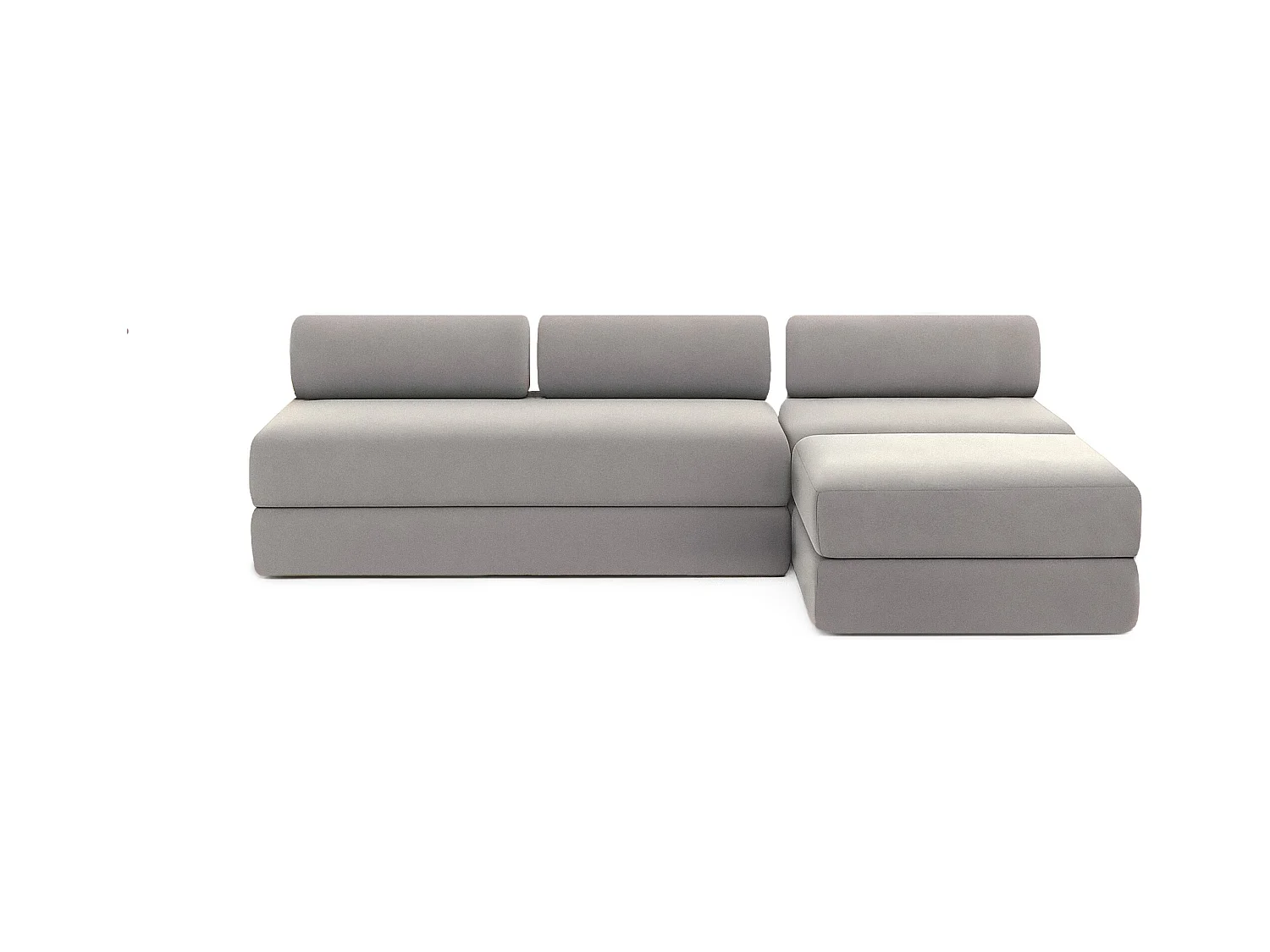 Canapé d'angle modulable et convertible 6 places - Tissu lisse - Gris clair