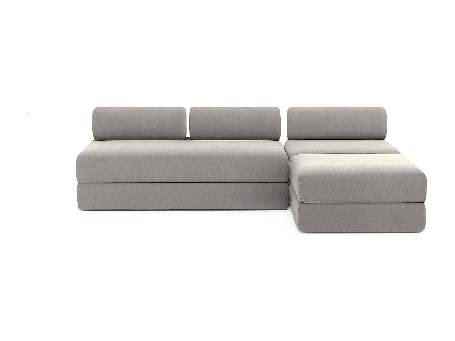 Canapé d'angle modulable et convertible 6 places - Tissu lisse - Gris clair