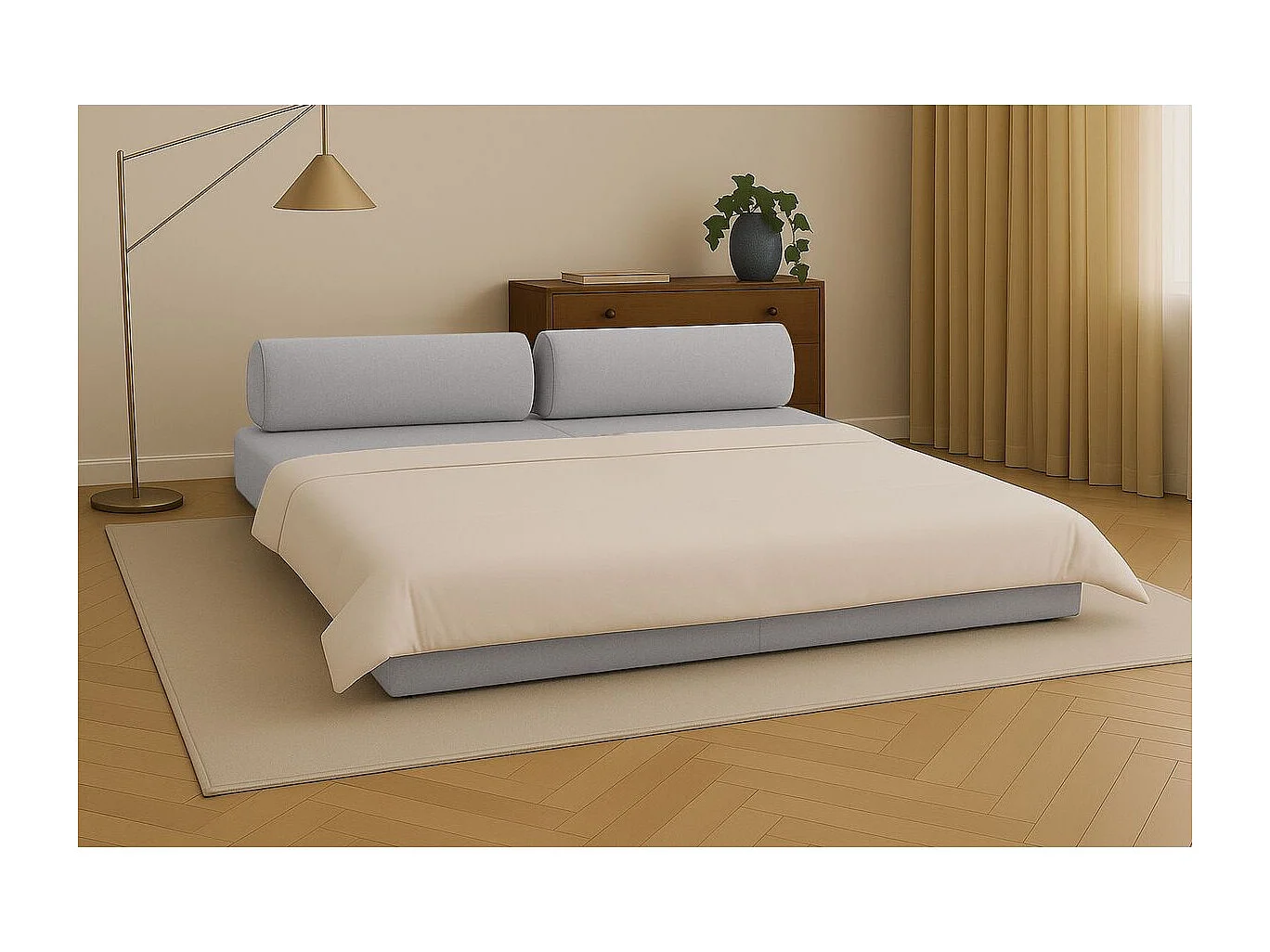 Canapé droit modulable et convertible 3 places - Tissu lisse - Gris clair