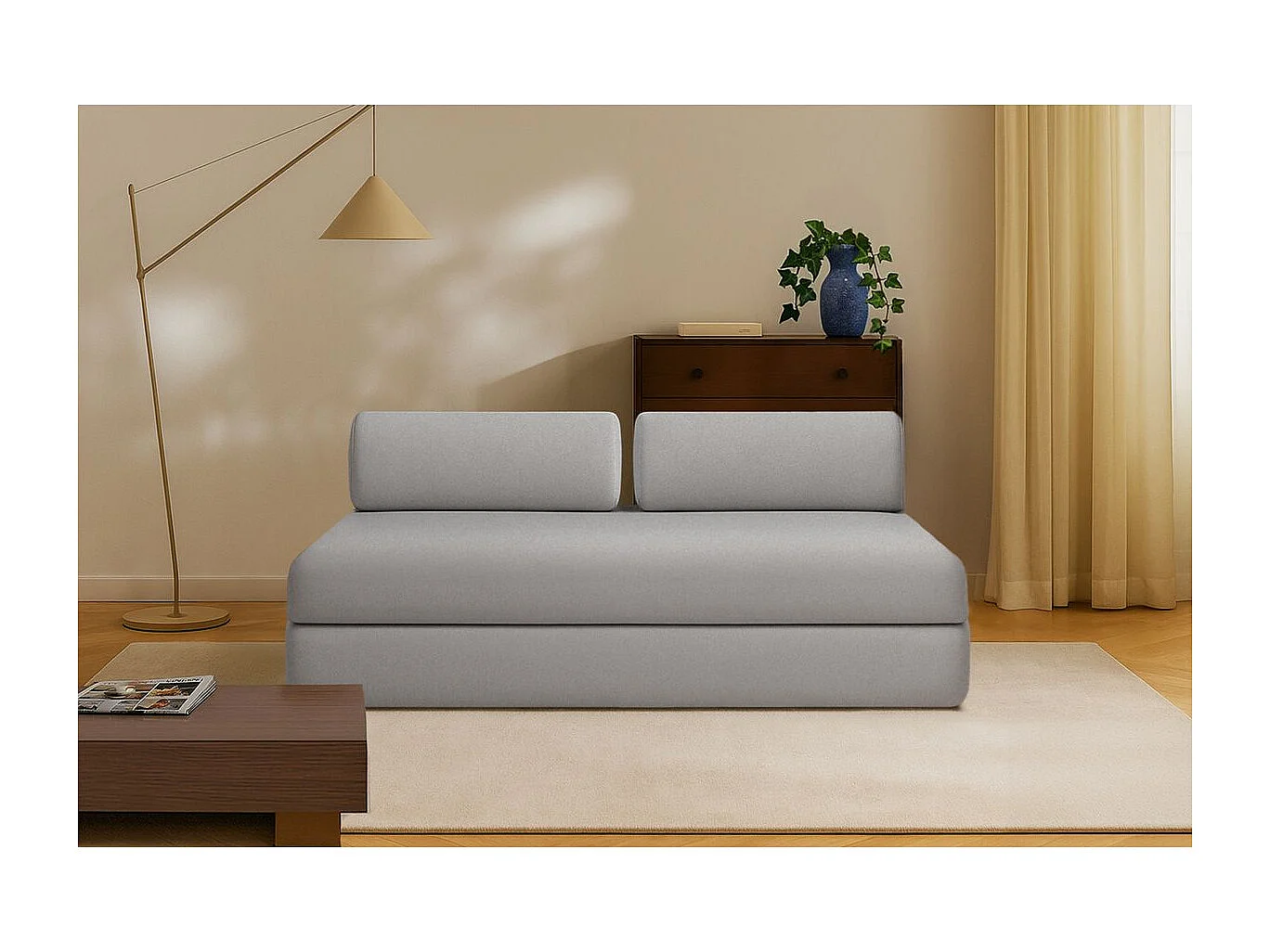 Canapé droit modulable et convertible 3 places - Tissu lisse - Gris clair