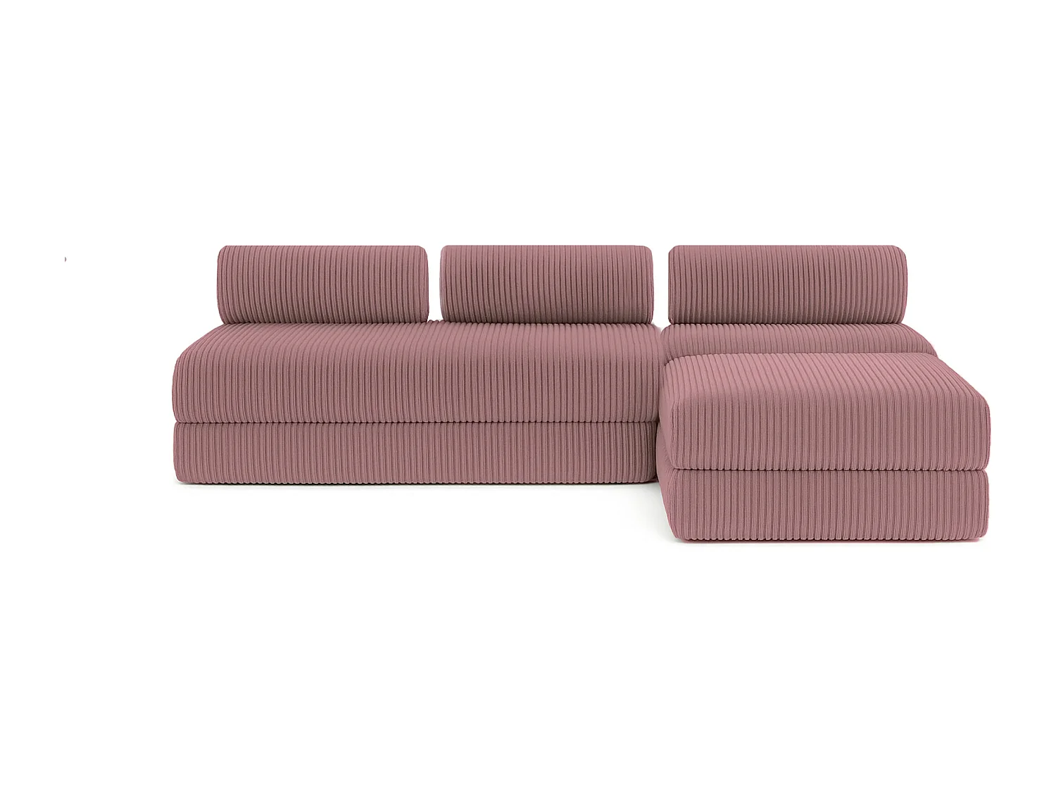 Canapé d'angle modulable et convertible 6 places - Velours côtelé XL - Rose