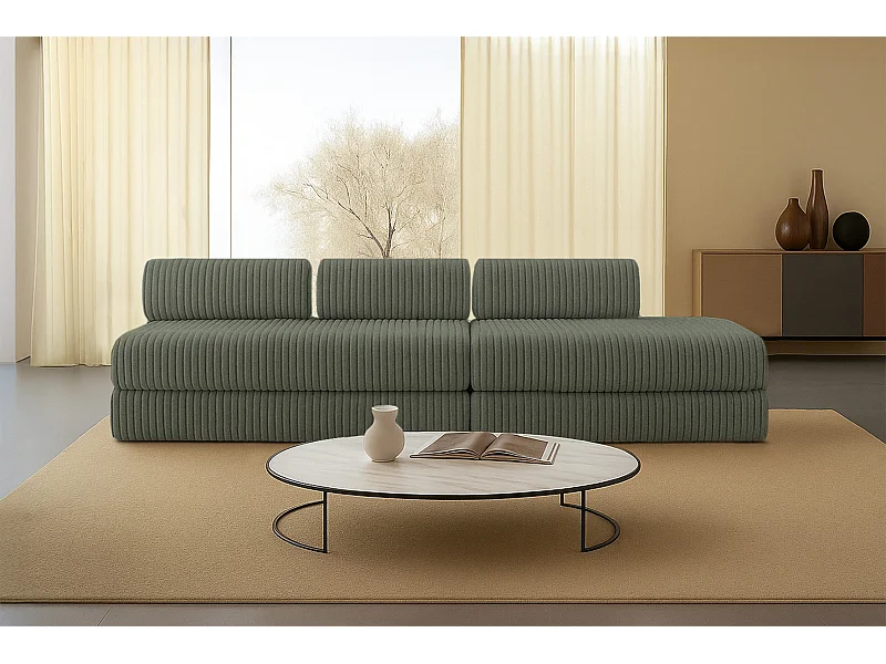 Canapé droit modulable et convertible 5 places - Velours côtelé XL - Vert