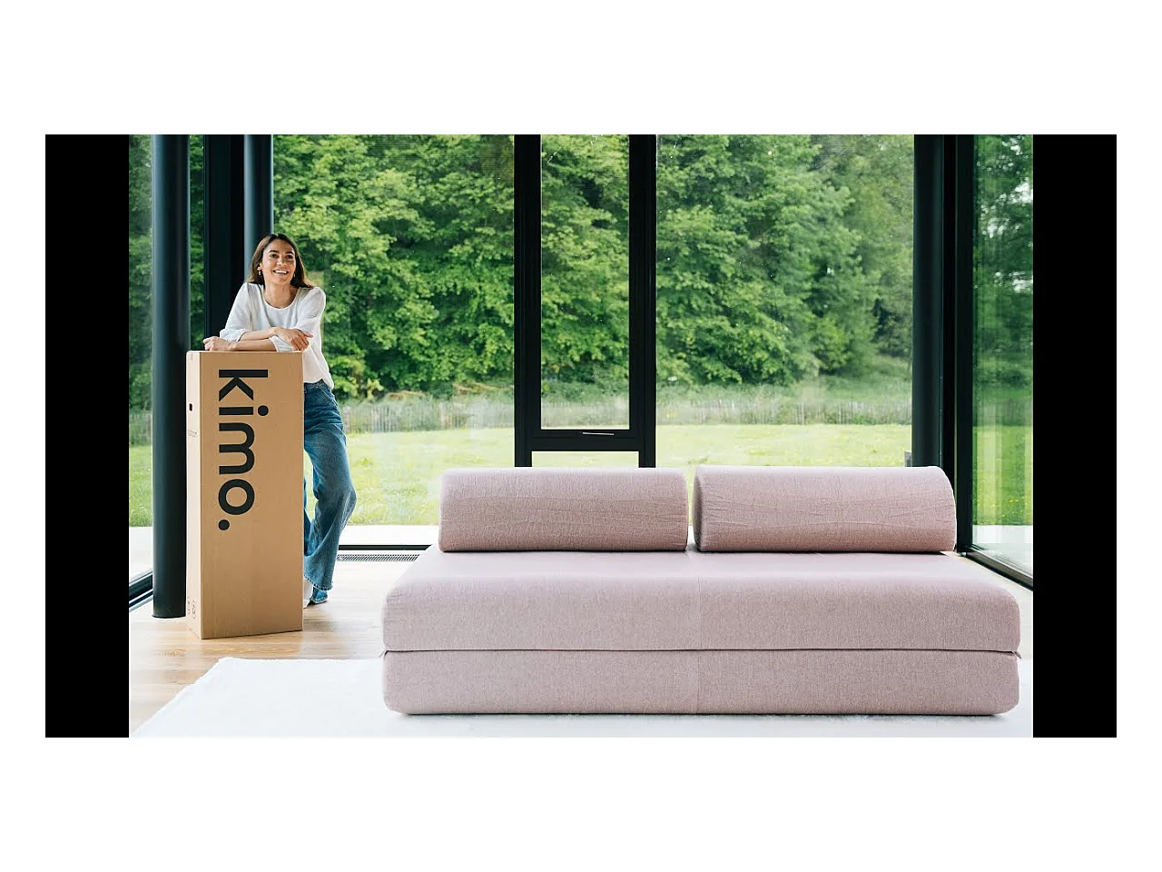 Canapé droit modulable et convertible 4 places - Tissu lisse - Bleu vert