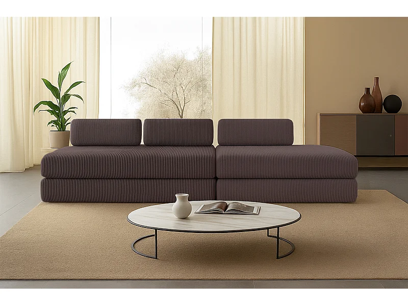 Canapé droit modulable et convertible 5 places - Velours côtelé - Marron