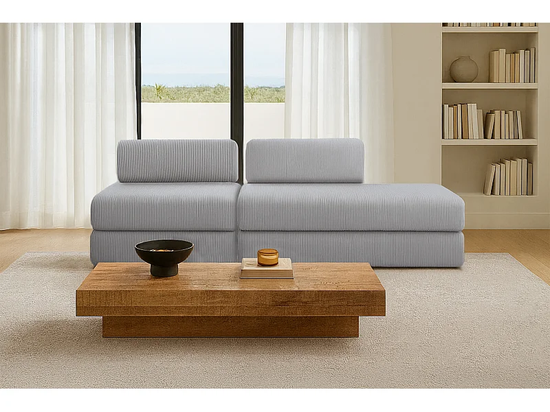 Canapé droit modulable et convertible 3 places - Velours côtelé - Gris clair