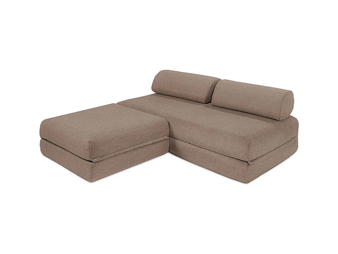 Canapé d'angle modulable et convertible 4 places - Tissu lisse - Marron