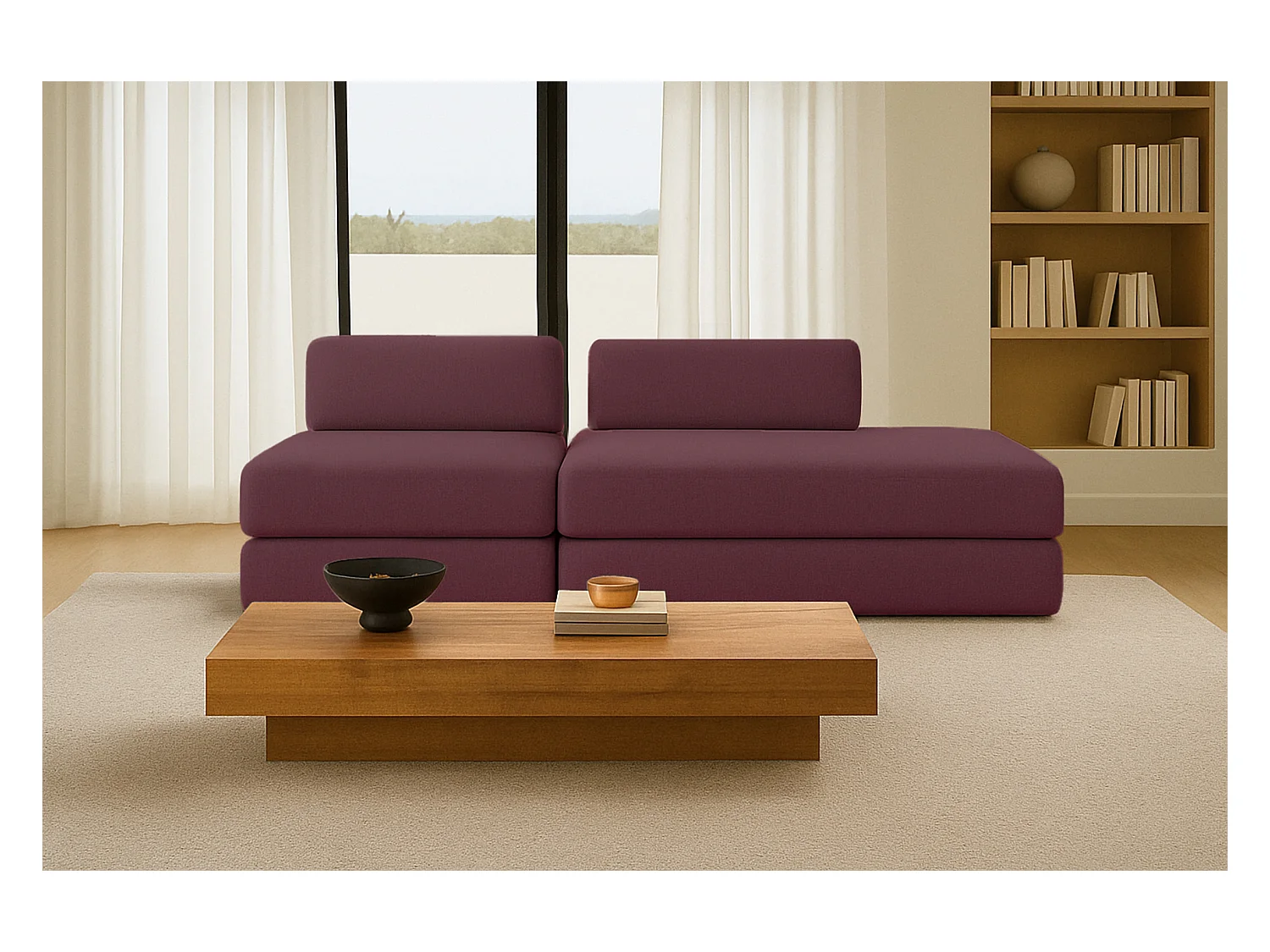 Canapé droit modulable et convertible 3 places - Tissu lisse - Rouge