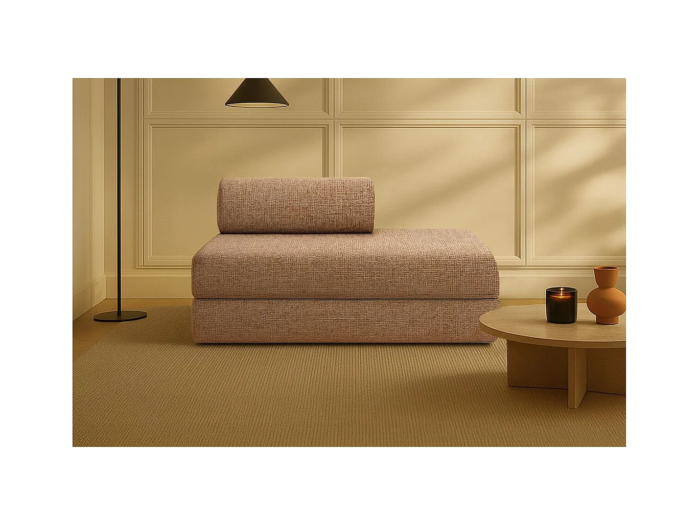 Canapé droit modulable et convertible 2 places - Tissu tweed - Marron