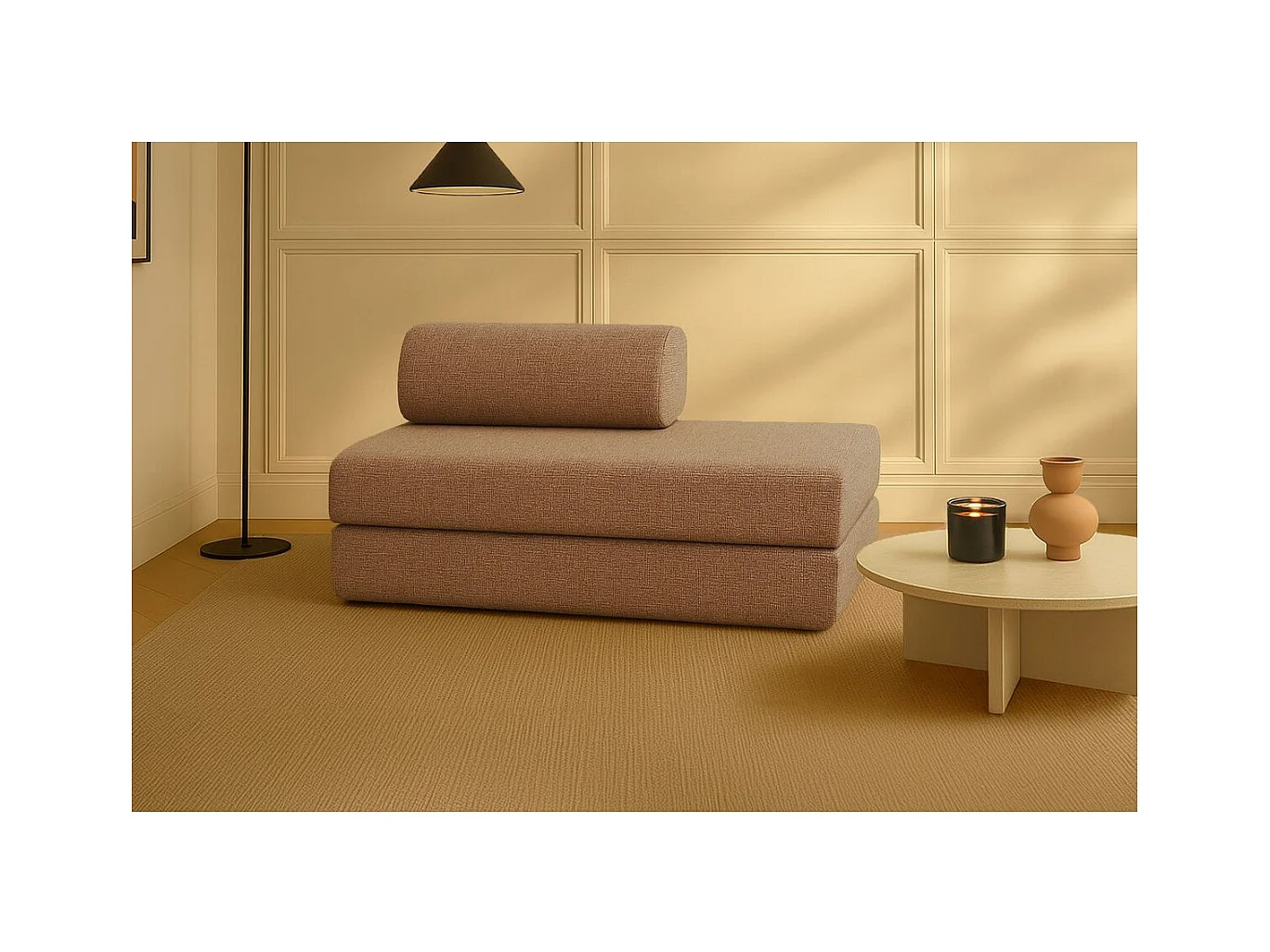 Canapé droit modulable et convertible 2 places - Tissu tweed - Marron