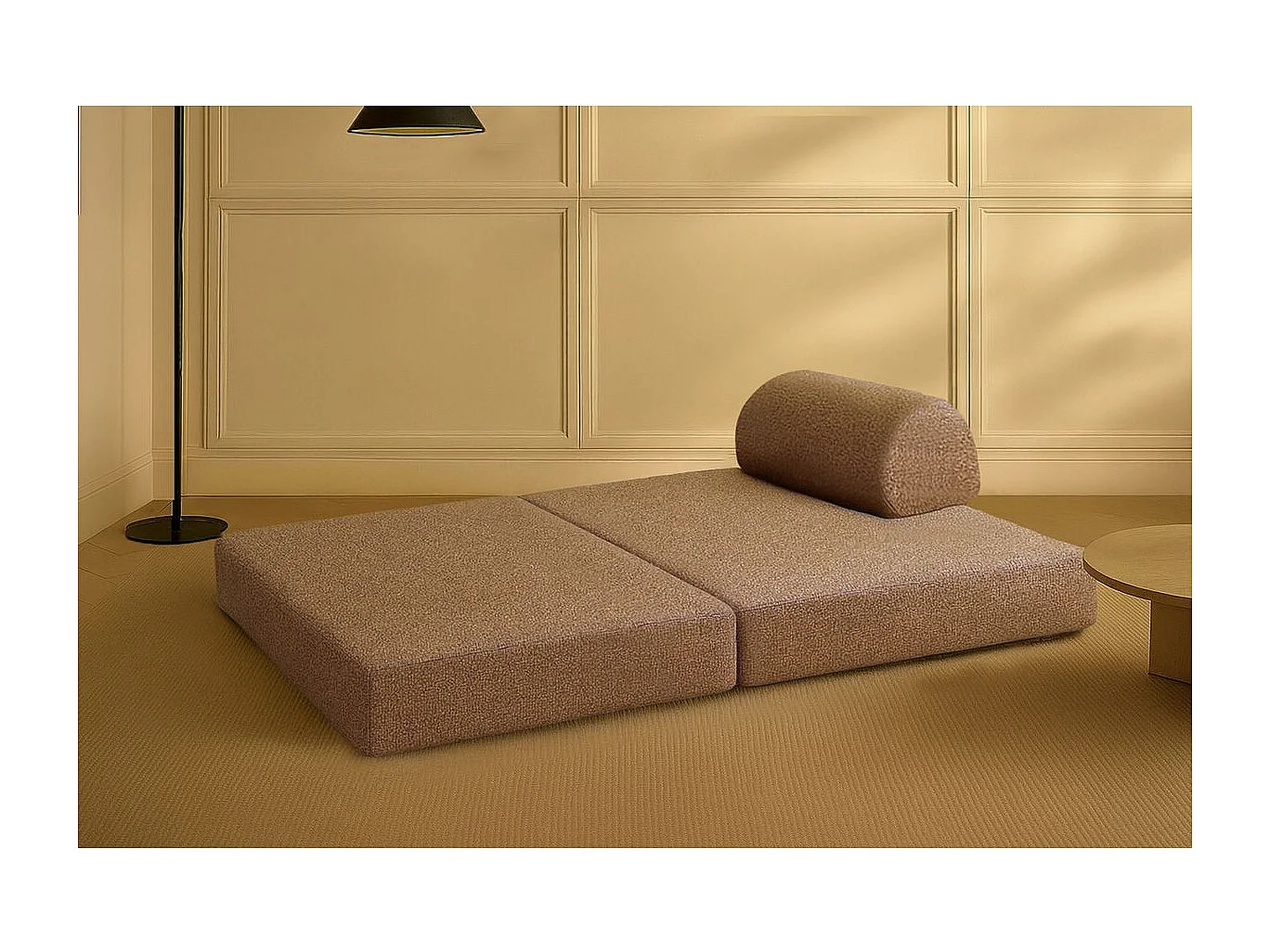 Canapé droit modulable et convertible 2 places - Tissu tweed - Marron