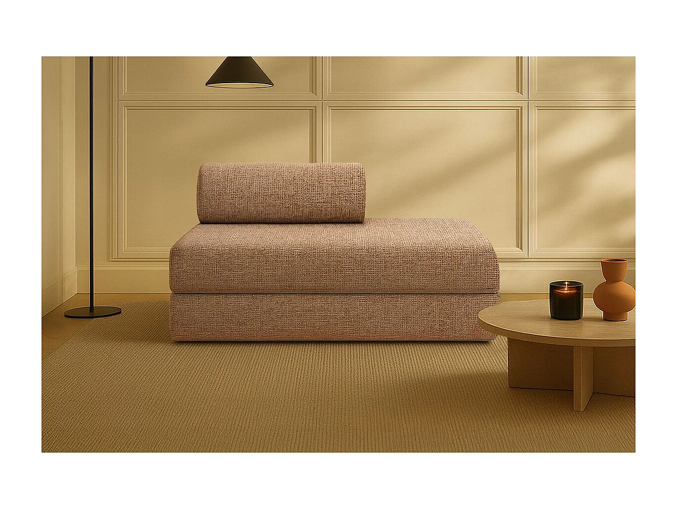 Canapé droit modulable et convertible 2 places - Tissu tweed - Marron