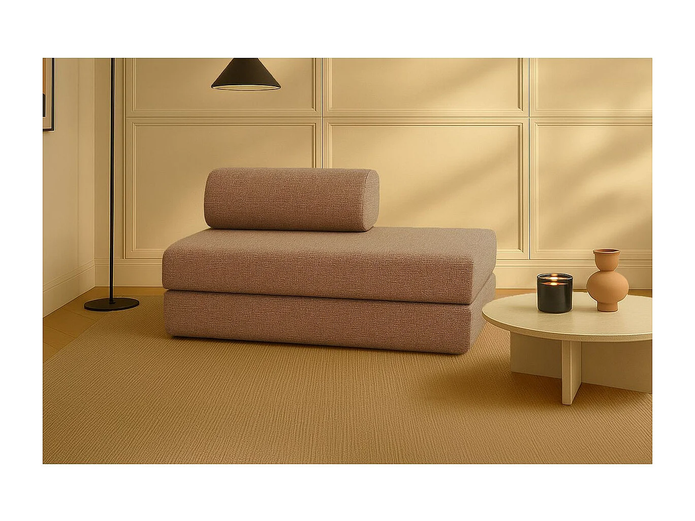 Canapé droit modulable et convertible 2 places - Tissu tweed - Marron