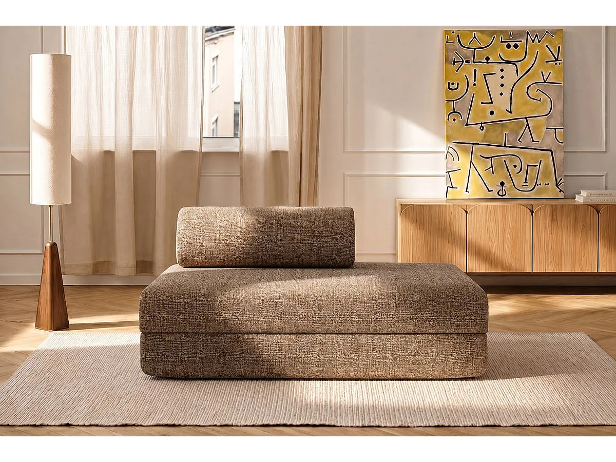 Canapé droit modulable et convertible 2 places - Tissu tweed - Marron