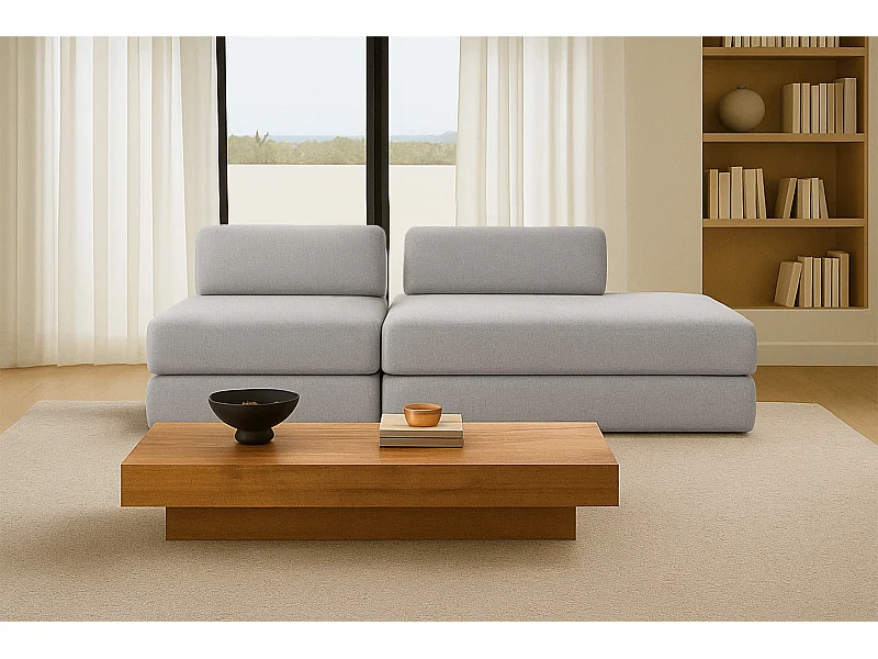 Canapé droit modulable et convertible 3 places - Tissu lisse - Gris clair