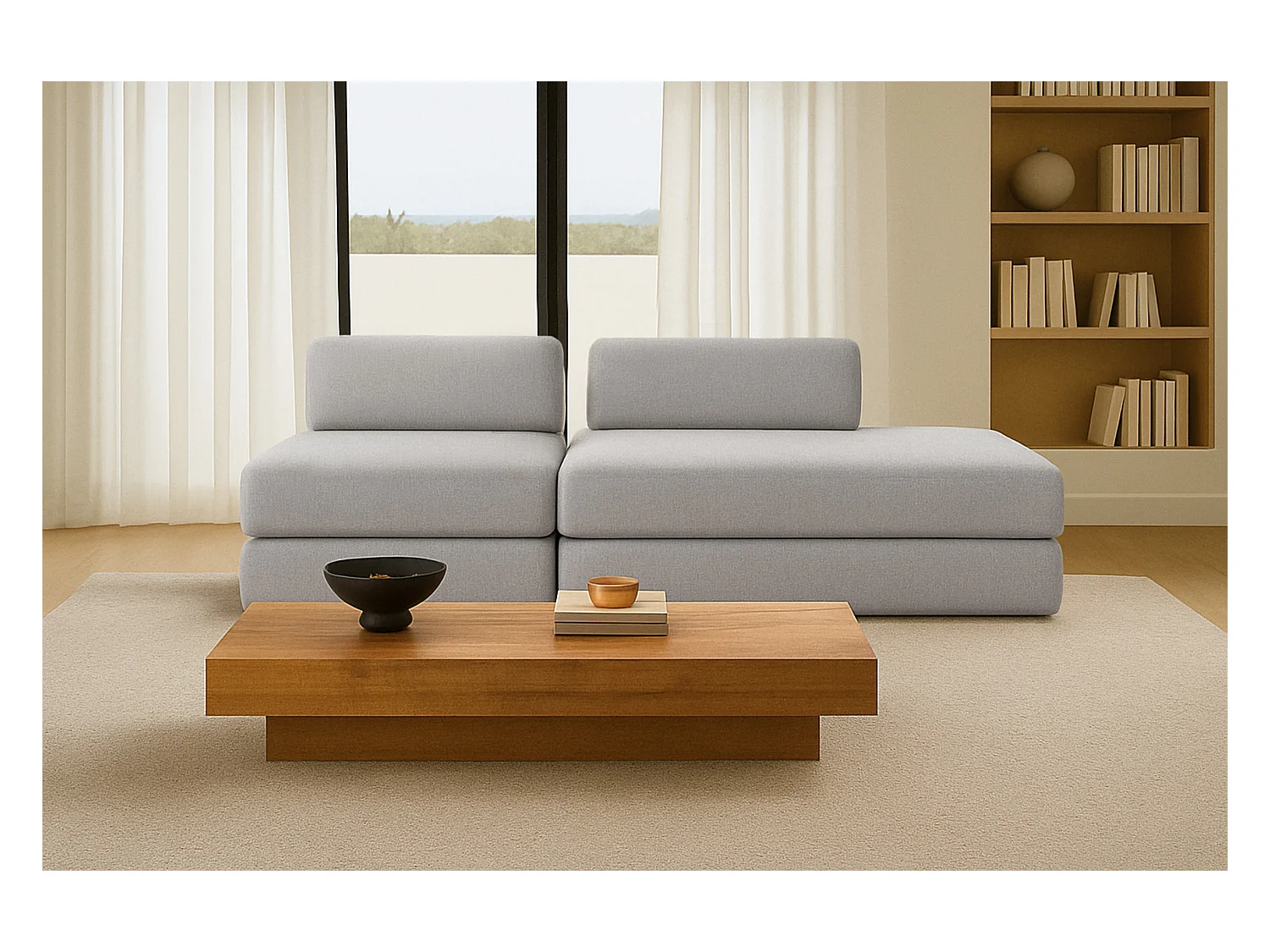 Canapé droit modulable et convertible 3 places - Tissu lisse - Gris clair