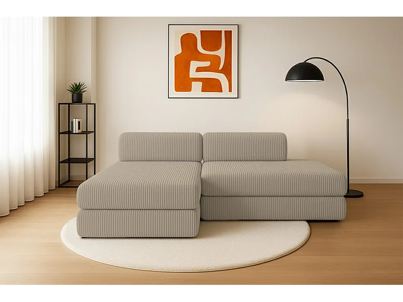 Canapé d'angle modulable et convertible 5 places - Velours côtelé XL - Taupe