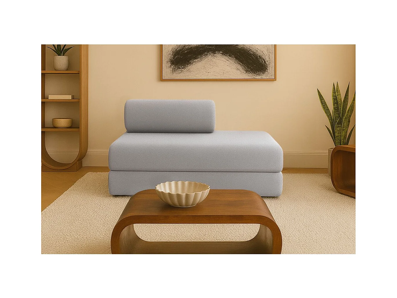 Canapé droit modulable et convertible 2 places - Tissu lisse - Gris clair