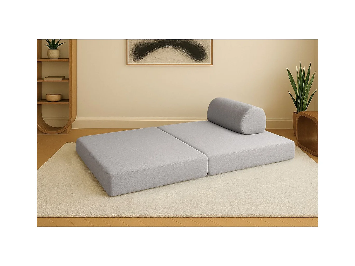 Canapé droit modulable et convertible 2 places - Tissu lisse - Gris clair