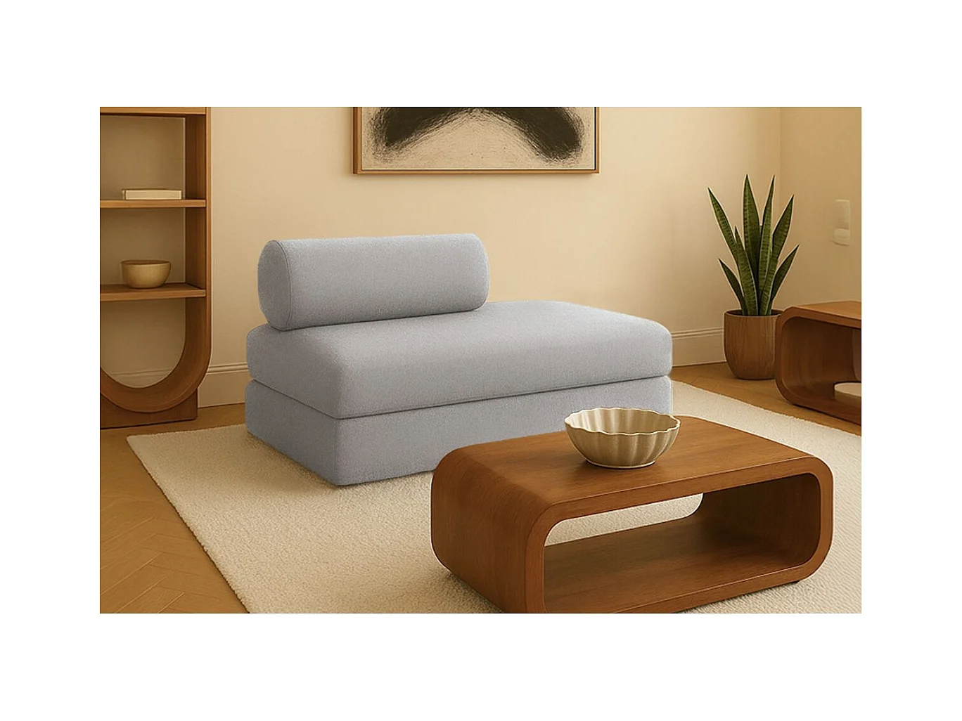 Canapé droit modulable et convertible 2 places - Tissu lisse - Gris clair