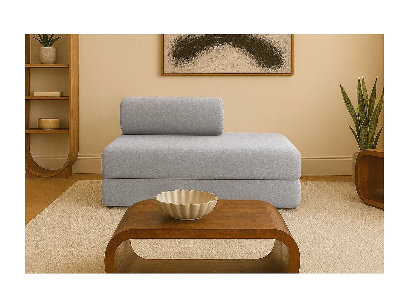 Canapé droit modulable et convertible 2 places - Tissu lisse - Gris clair