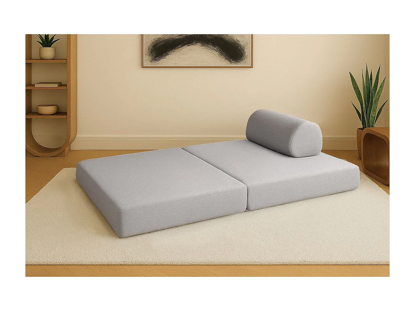 Canapé droit modulable et convertible 2 places - Tissu lisse - Gris clair