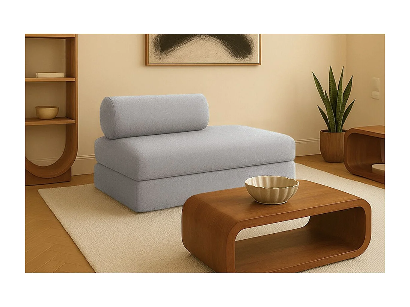 Canapé droit modulable et convertible 2 places - Tissu lisse - Gris clair