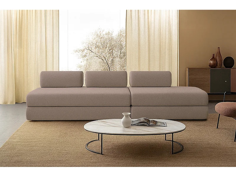 Canapé droit modulable et convertible 5 places - Tissu lisse - Marron