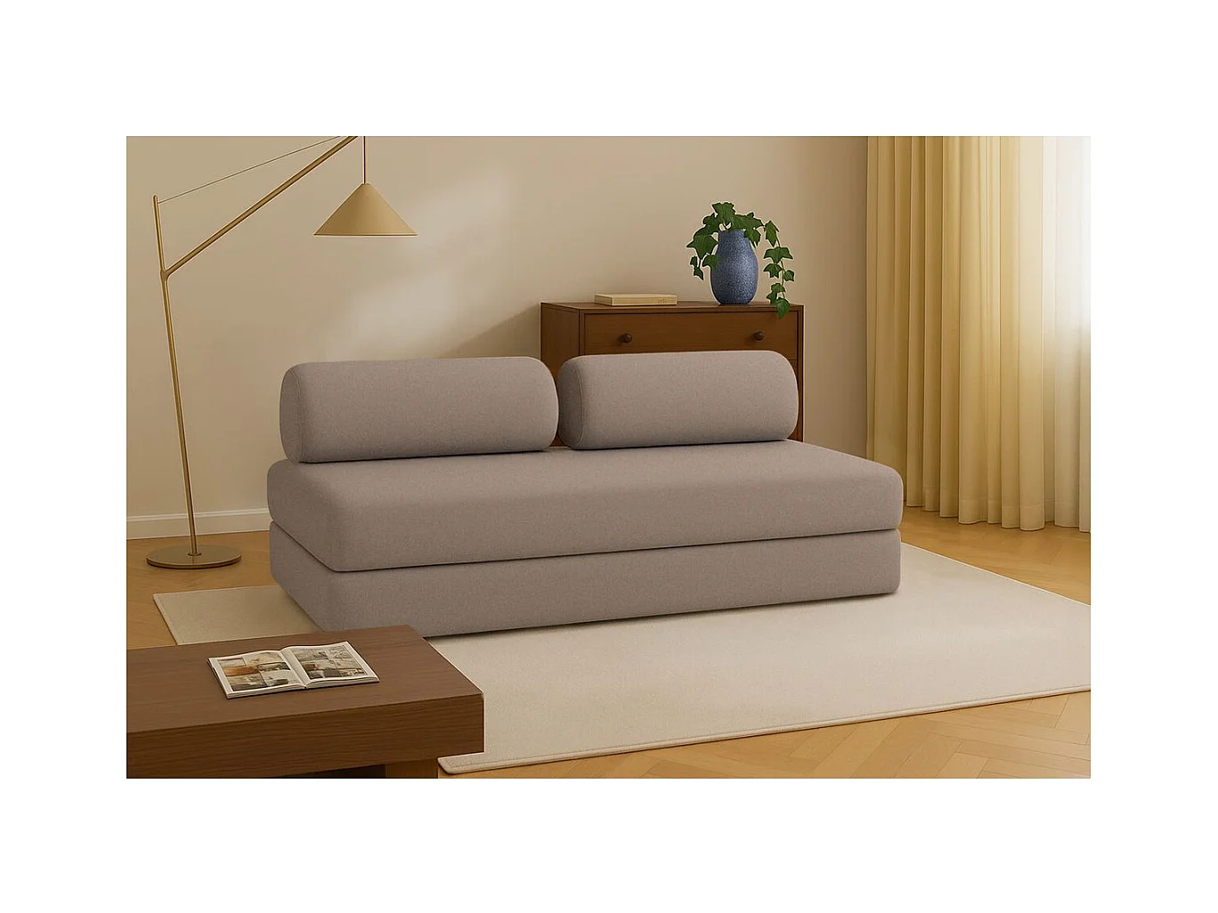 Canapé droit modulable et convertible 3 places - Tissu lisse - Marron