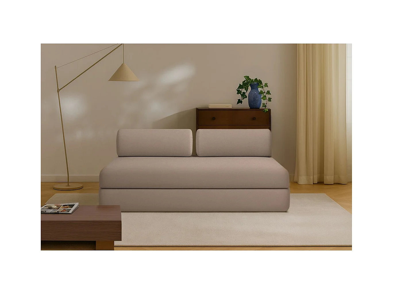 Canapé droit modulable et convertible 3 places - Tissu lisse - Marron