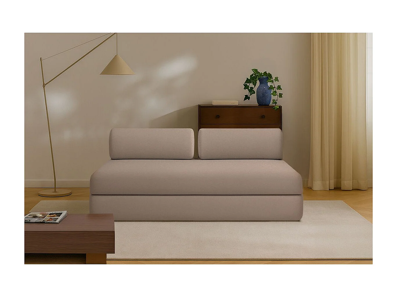 Canapé droit modulable et convertible 3 places - Tissu lisse - Marron