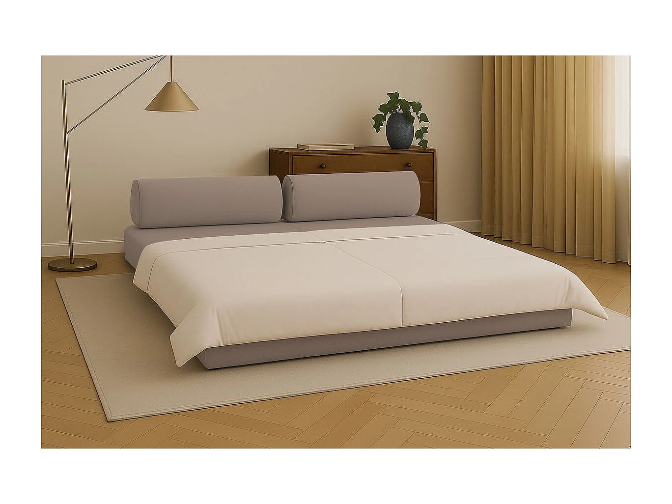 Canapé droit modulable et convertible 3 places - Tissu lisse - Marron