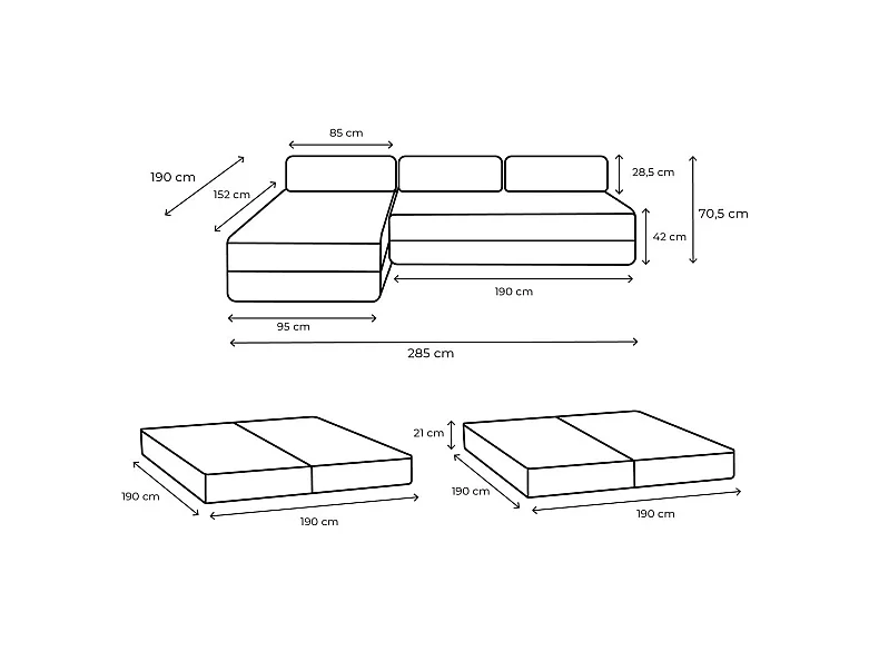 Canapé d'angle modulable et convertible 6 places - Velours côtelé - Gris clair