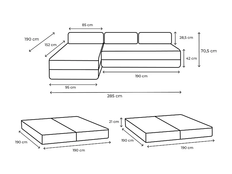 Canapé d'angle modulable et convertible 6 places - Velours côtelé - Gris clair