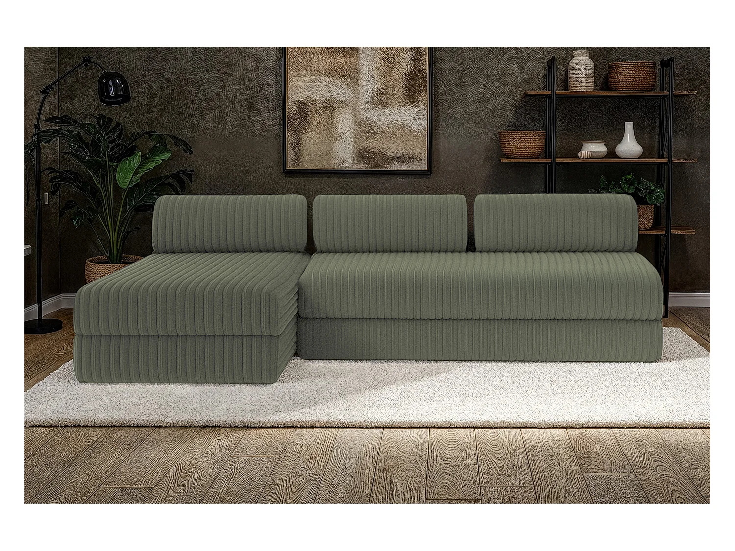 Canapé d'angle modulable et convertible 6 places - Velours côtelé XL - Vert